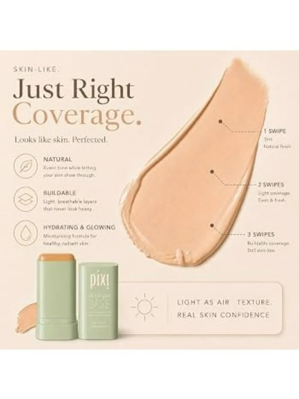 Pixi By Petra On-The-Glow Base Foundation Moisture Stick Beige 0.6 Oz Medium Neu